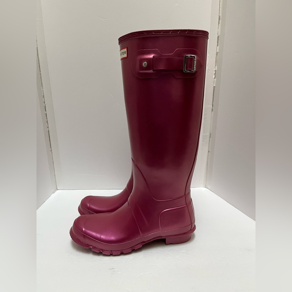 Hunter Womens Nebula Tall Wellington Boots - Hayes Burgundy Size 10 - Picture 2 of 13
